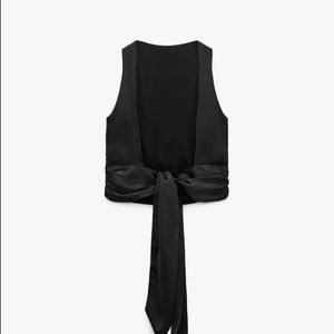 NWT Zara open back satin effect black top